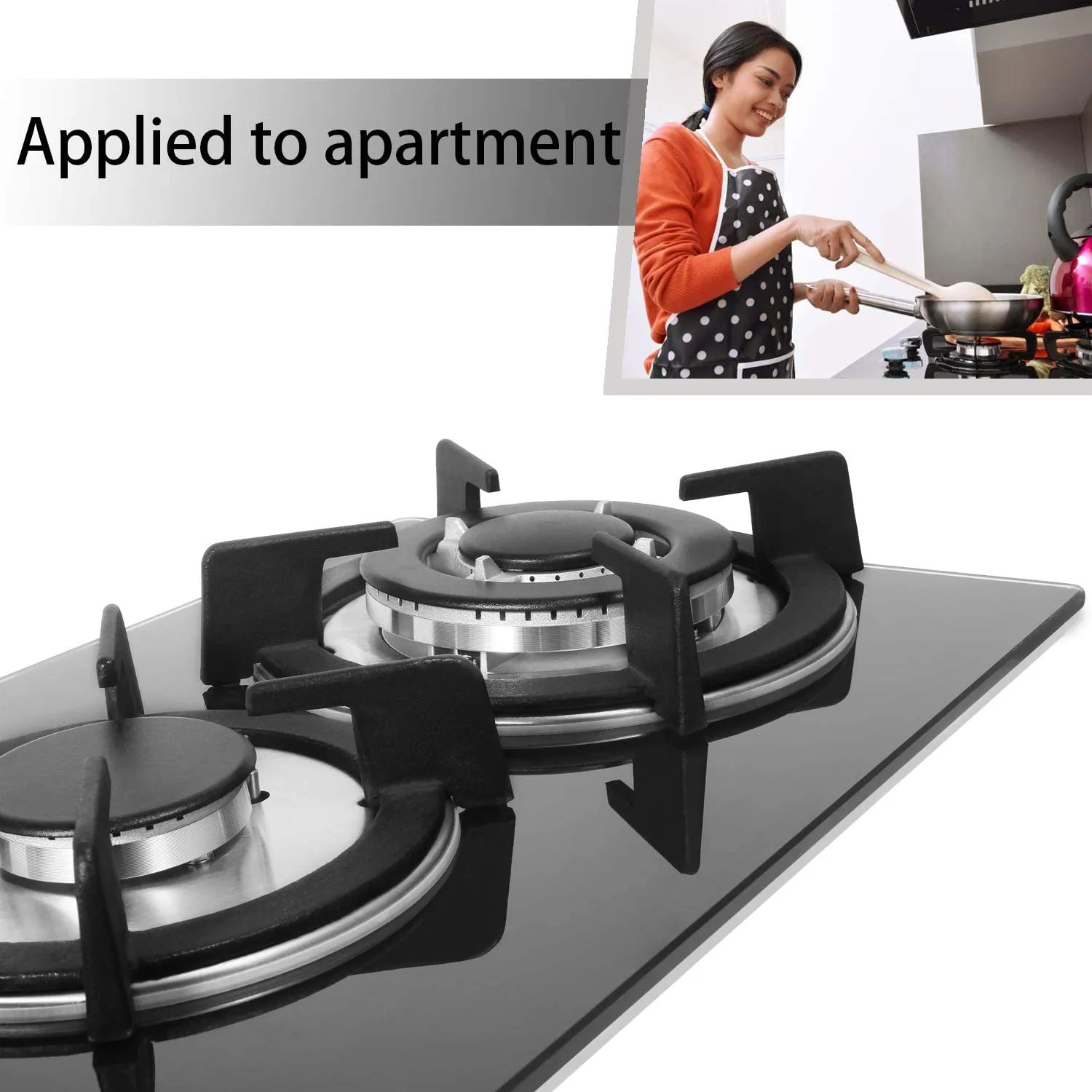 12 In Gas Stove High Gas Cooktop Gas Hob Stove Top 2 Burners Gas Range Double Burner Gas Stoves Kitchen Slope Edge Tempered Glass