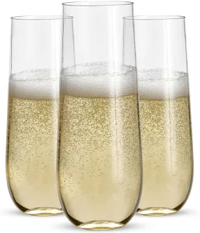 24 Stemless Plastic Champagne Flutes - 9 Oz Plastic Champagne Glasses | Clear Plastic Unbreakable | Toasting Glasses | Shatterproof | Disposable | Reusable Perfect For Wedding Or Party