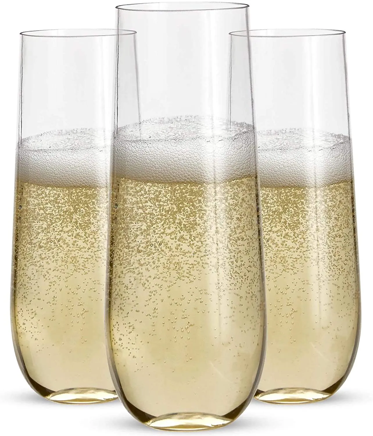 24 Stemless Plastic Champagne Flutes - 9 Oz Plastic Champagne Glasses | Clear Plastic Unbreakable | Toasting Glasses | Shatterproof | Disposable | Reusable Perfect For Wedding Or Party