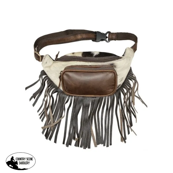 78102 Klassy Cowgirl Genuine Leather Hair on Cowhide Fringe Fanny Pack