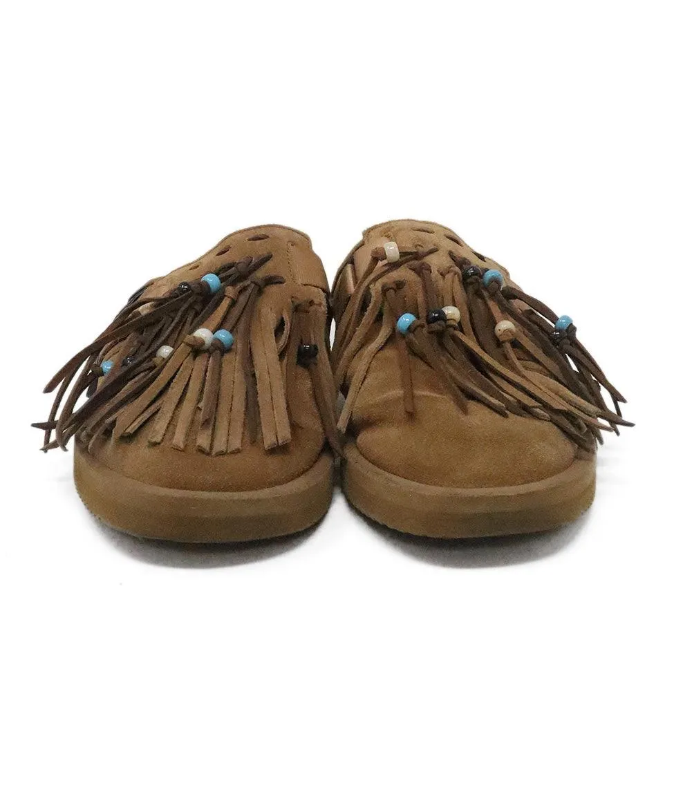 Alanui Brown Suede Fur & Tassels Mules sz 7