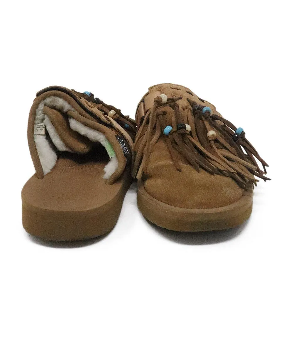 Alanui Brown Suede Fur & Tassels Mules sz 7