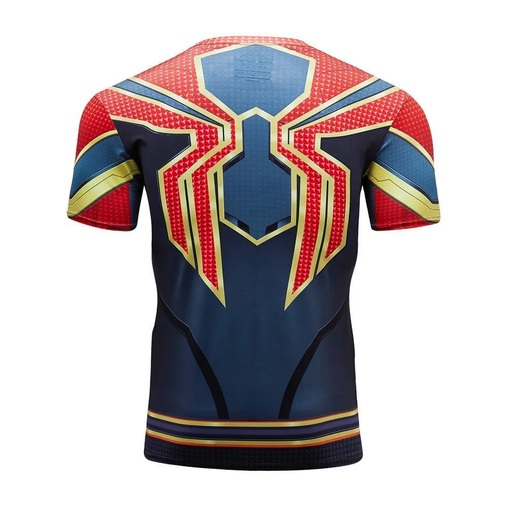 Avengers 3 IRON SPIDERMAN Short Sleeve Compression Shirt for Men