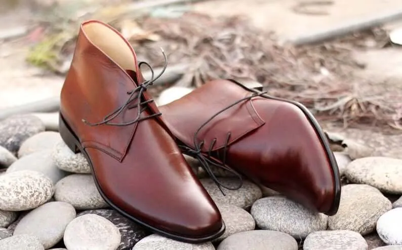 Awesome Handmade Men's Leather Burgundy Ankle Boots, Men's Dress Chukka Lace Up Boots, Men Designer Boots