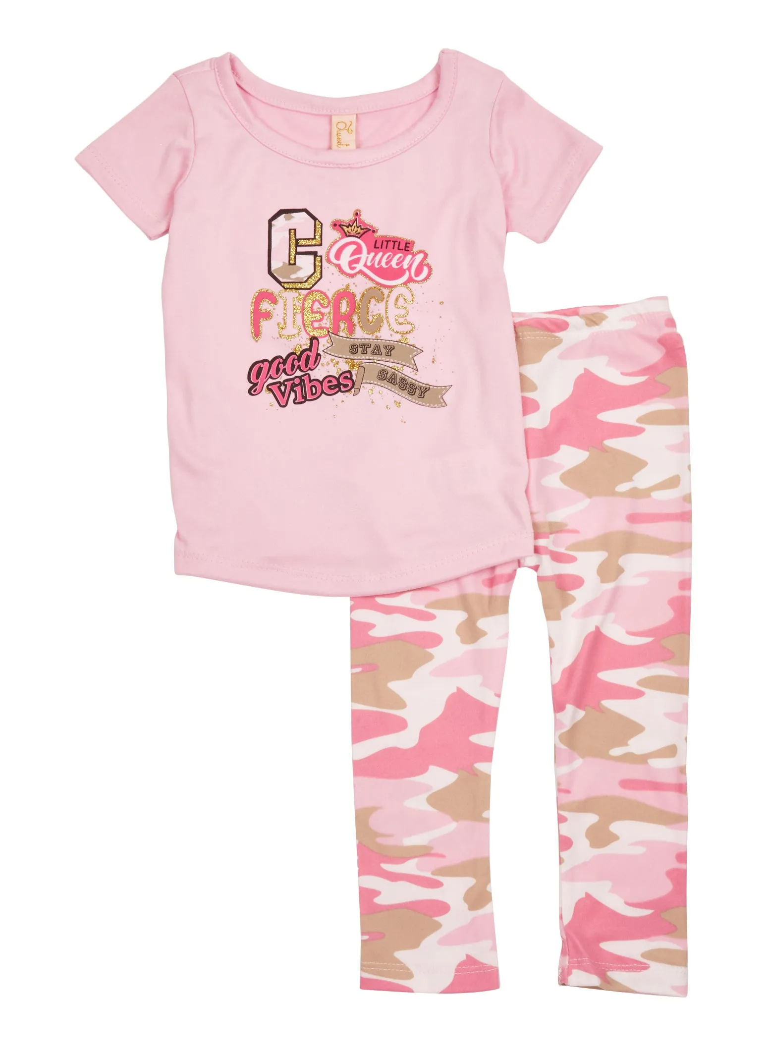 Baby Girls 0-9M Fierce Glitter Graphic Tee and Camo Leggings