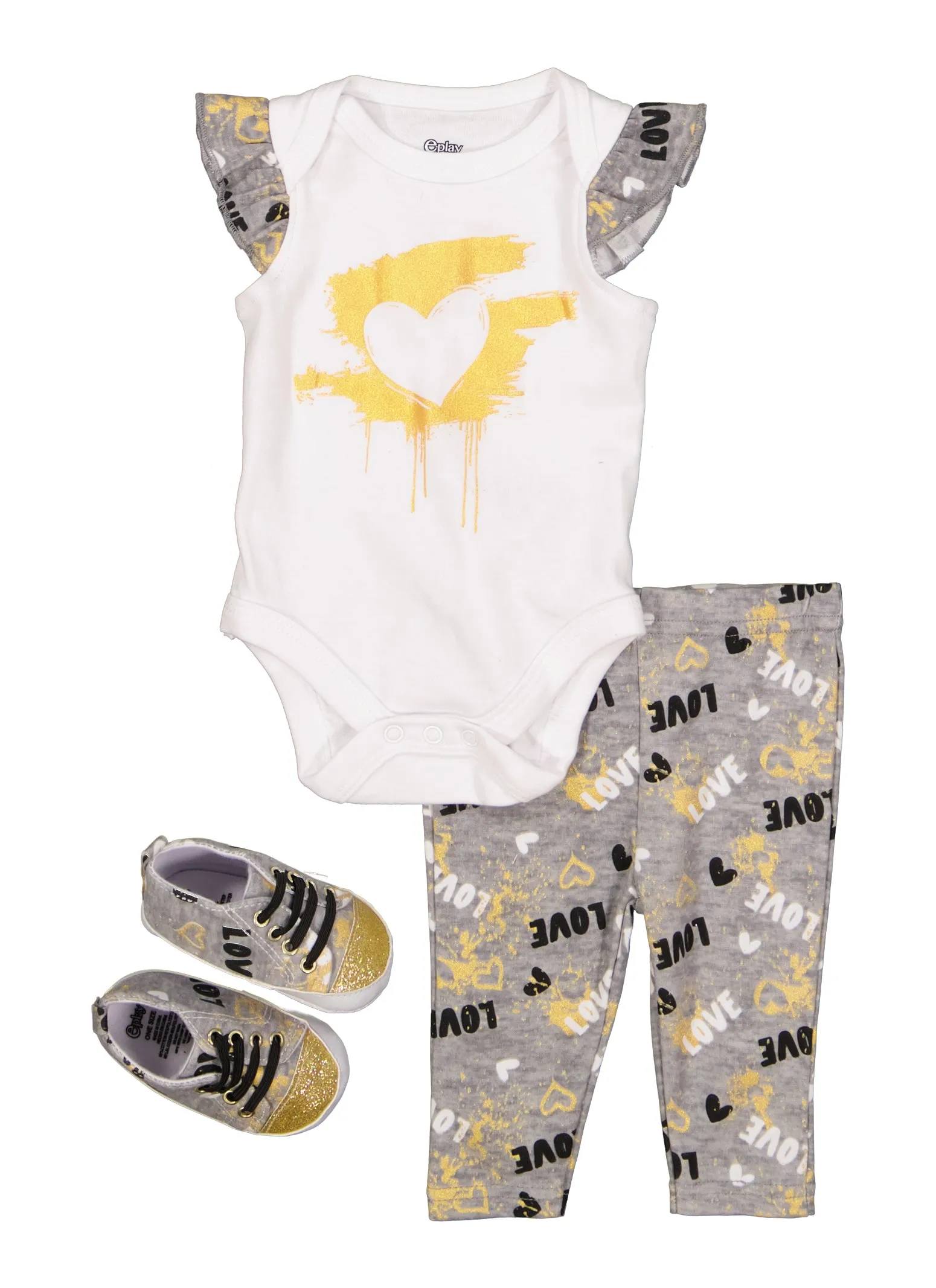 Baby Girls 0-9M Glitter Heart Graphic Bodysuit and Leggings with Sneakers