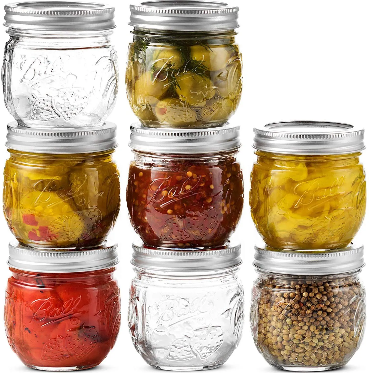 Ball Regular Mason Jar 8 oz, [Set of 8] Canning Jars, With Airtight Lids & Bands - Safe For Canning, Fermenting, Pickling, Storage - Beverages & Decor. Toxin Free,   SEWANTA Jar Opener