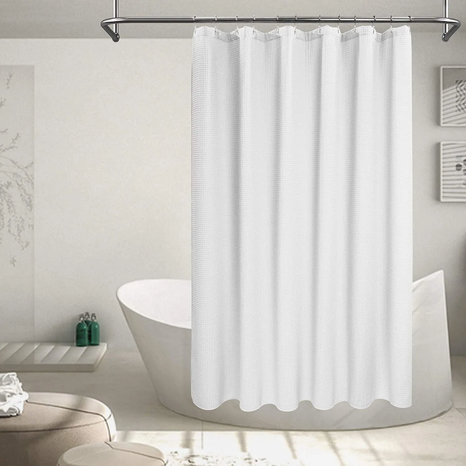 Barossa Design Cotton Blend Shower Curtain Honeycomb Waffle Weave, Soft & Hotel Spa, Washable