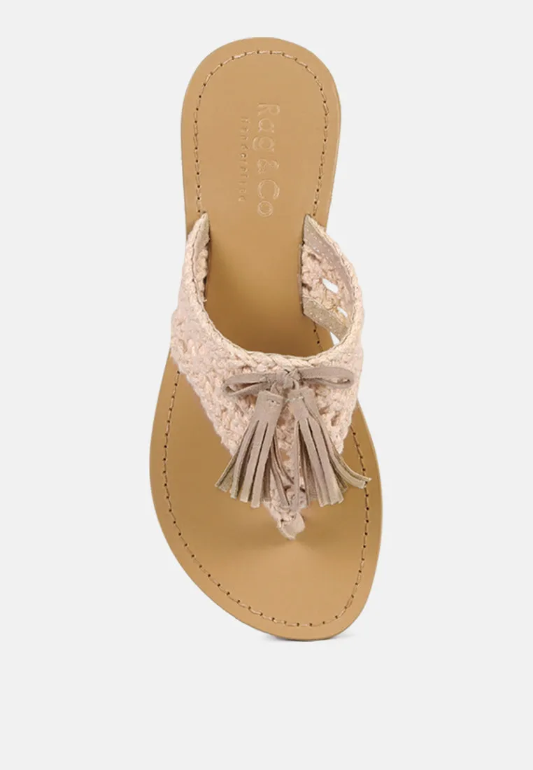 Beech Handwoven Natural Suede Tassel Thong Flats By Ruw