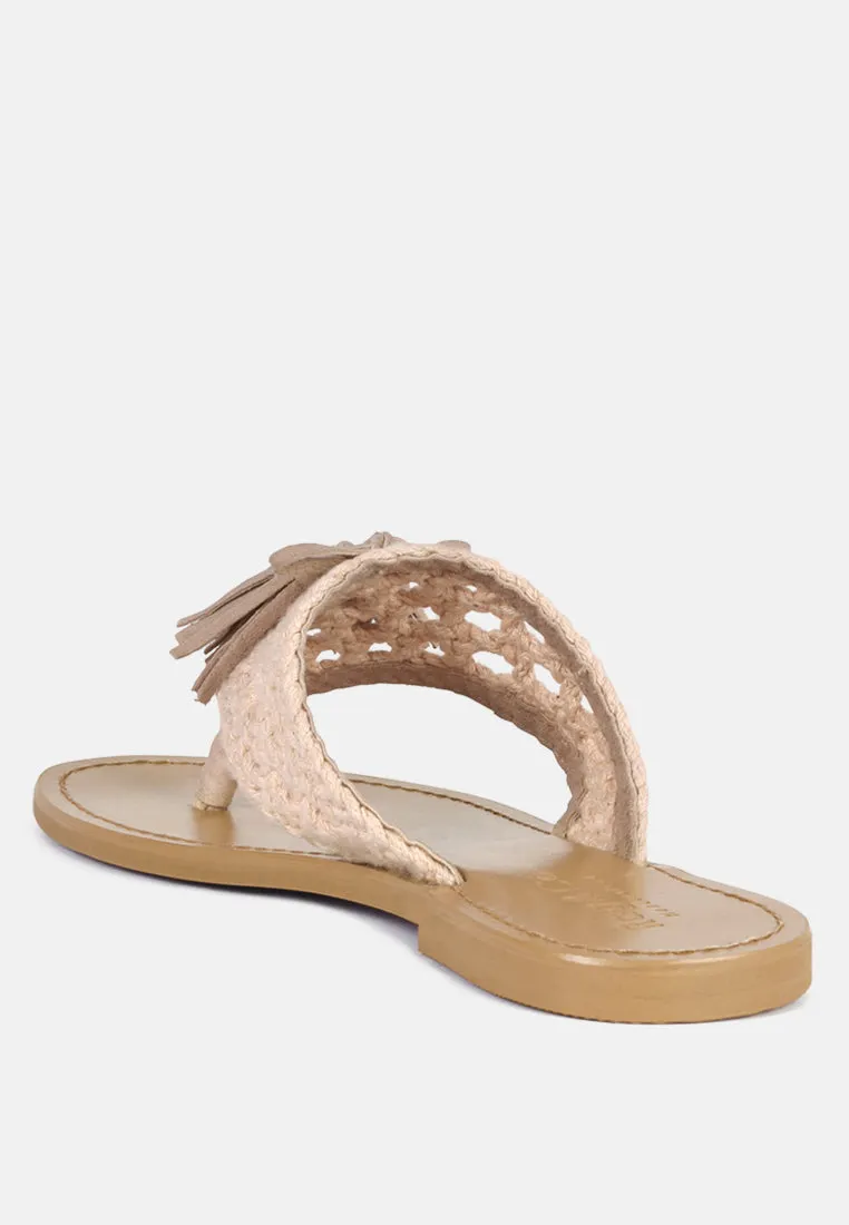 Beech Handwoven Natural Suede Tassel Thong Flats By Ruw