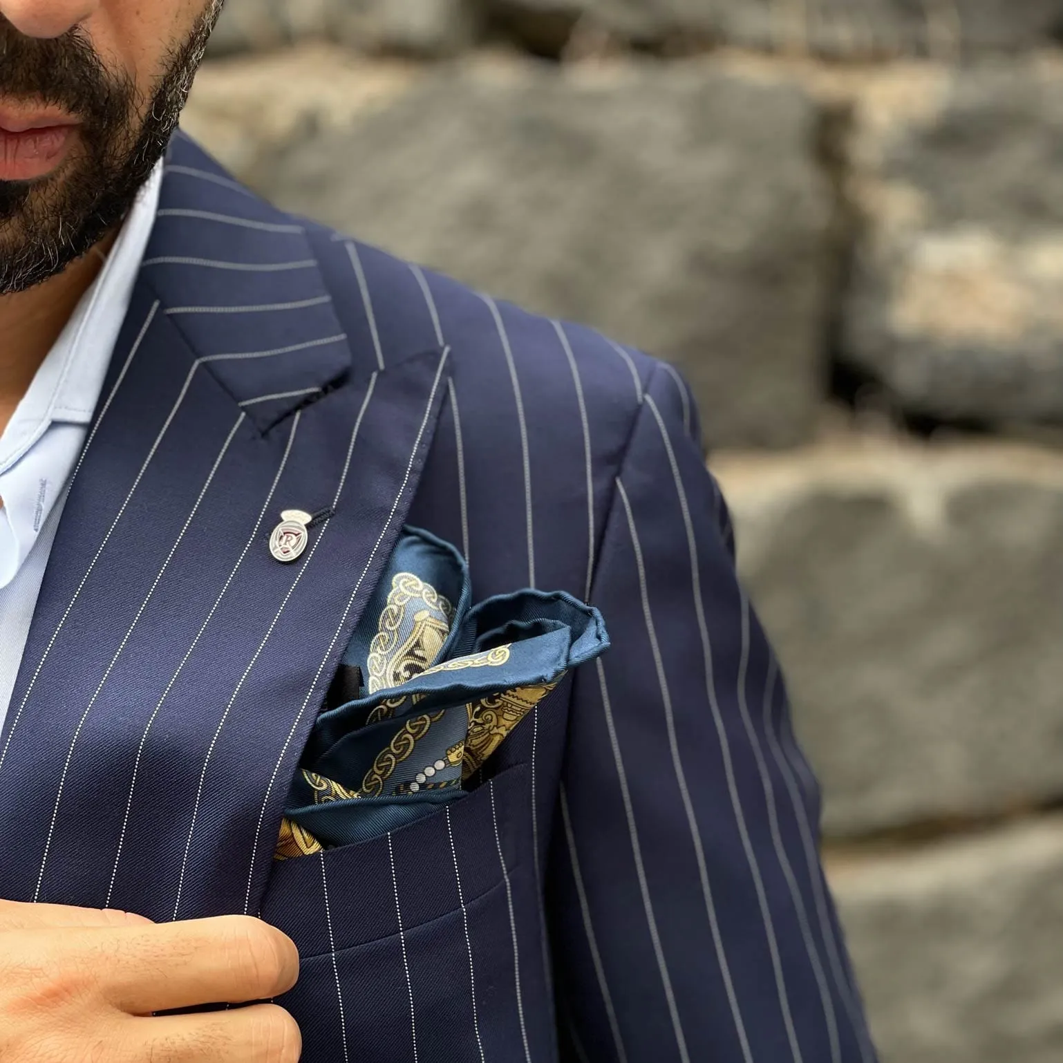 Bernini - Silk Pocket Square - Blue