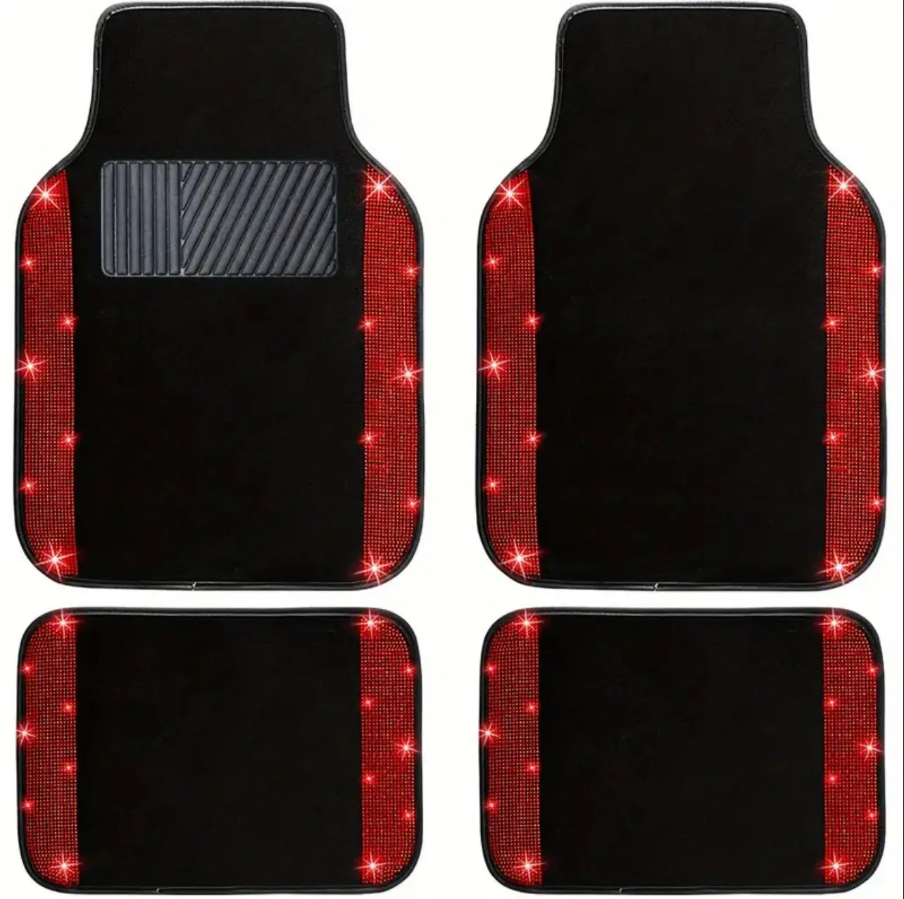 Bling Car Floor Mats Full Set, Universal Fit Most Cars, SUV, Trucks, 4pcs Sparkle Glitter Artificial Diamond Carpet For Women Girls With Anti-Slip Pad