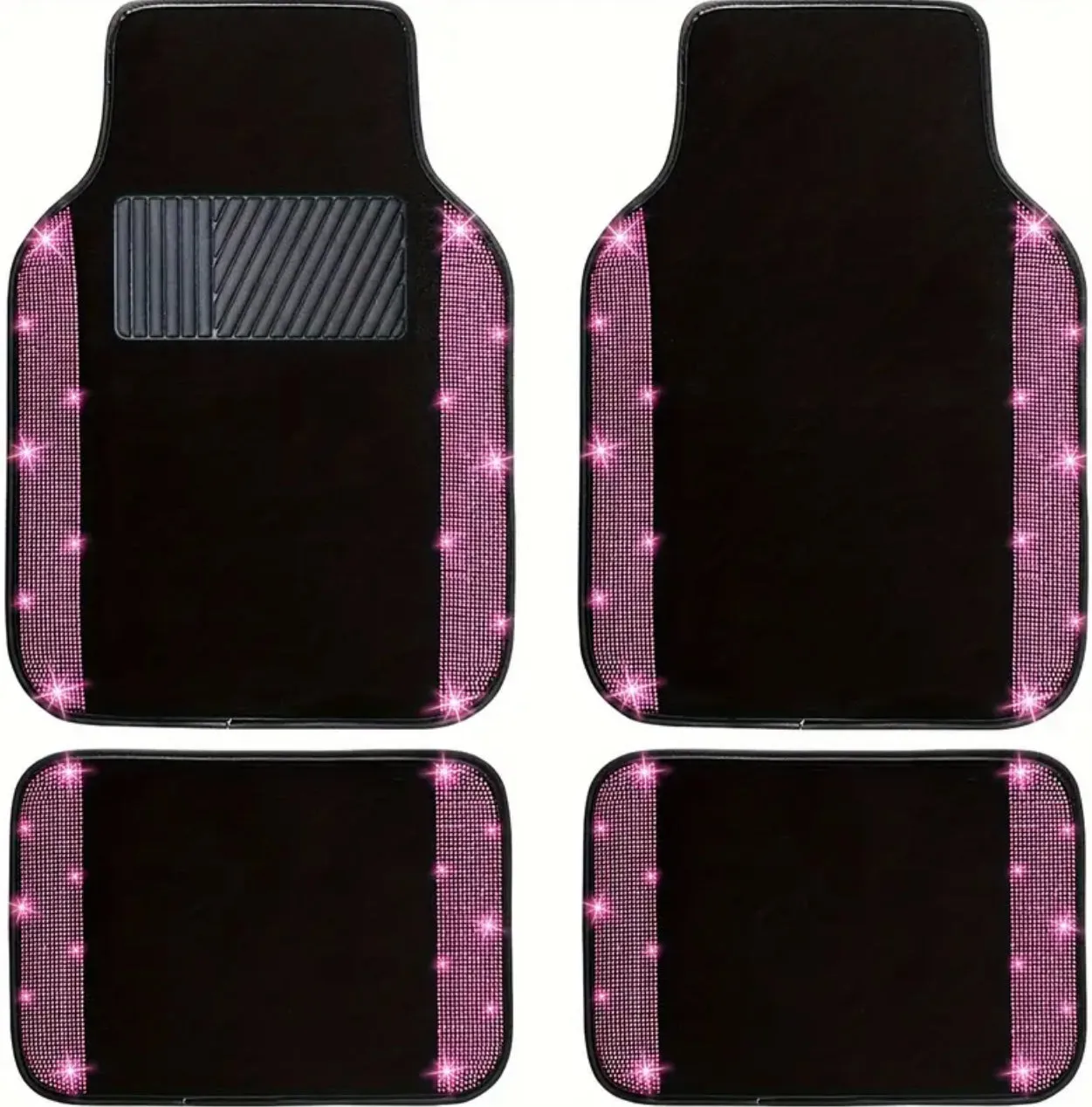 Bling Car Floor Mats Full Set, Universal Fit Most Cars, SUV, Trucks, 4pcs Sparkle Glitter Artificial Diamond Carpet For Women Girls With Anti-Slip Pad