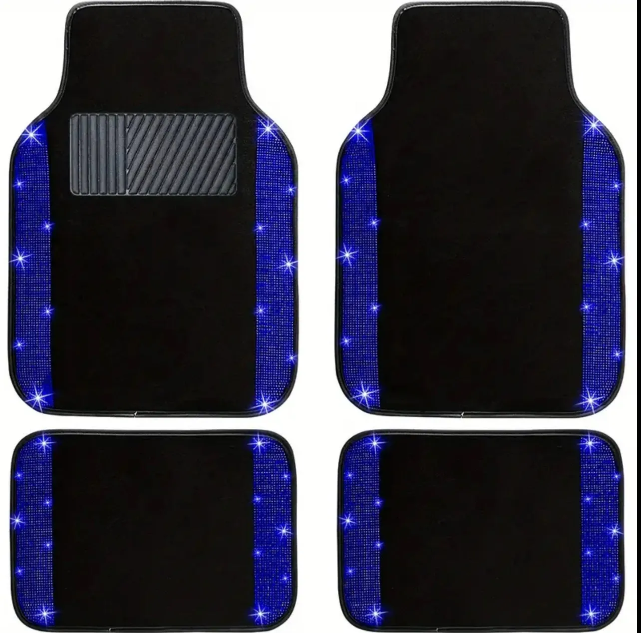 Bling Car Floor Mats Full Set, Universal Fit Most Cars, SUV, Trucks, 4pcs Sparkle Glitter Artificial Diamond Carpet For Women Girls With Anti-Slip Pad