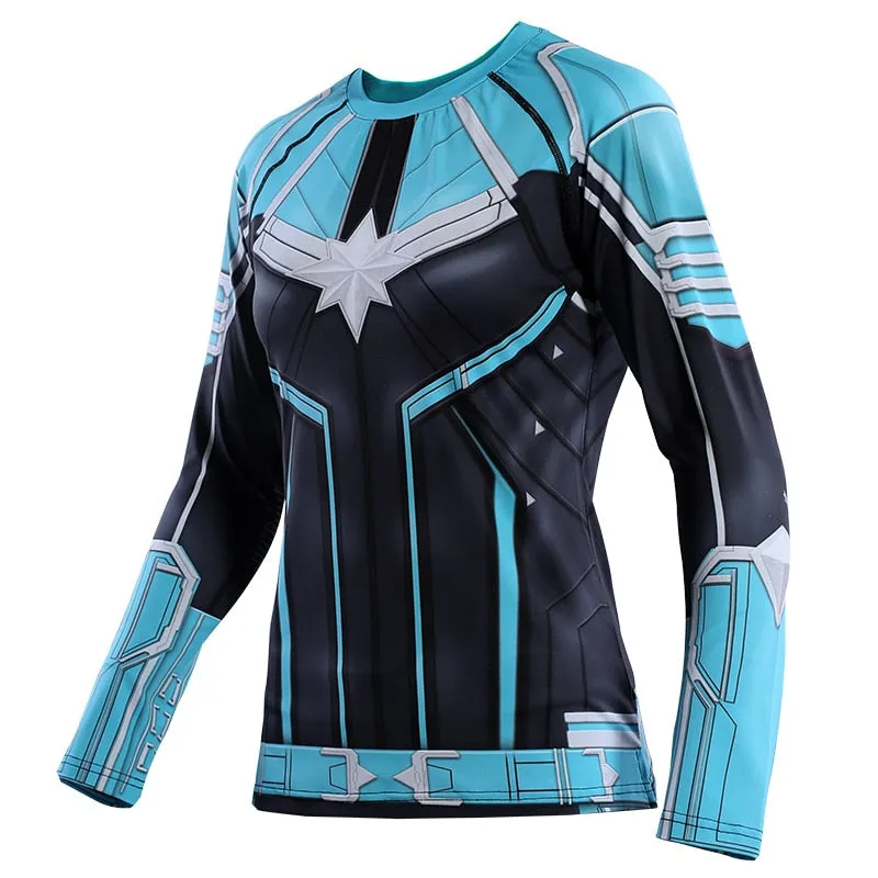 Blue CAPTAIN MARVEL Long Sleeve Compression Shirt for Women