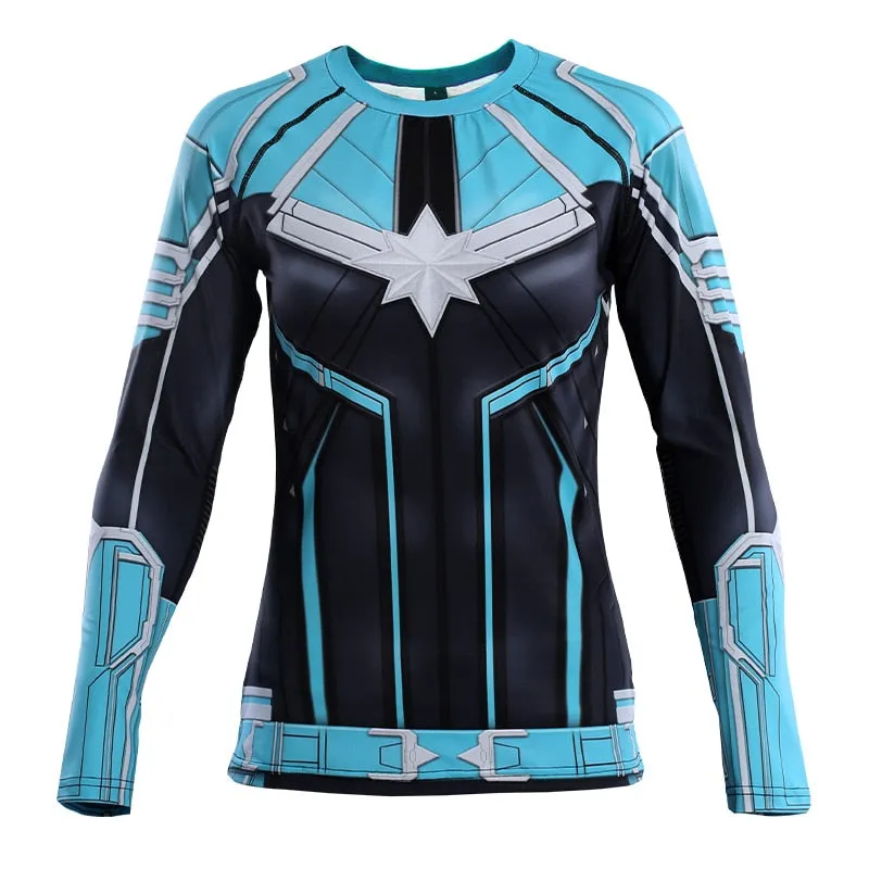 Blue CAPTAIN MARVEL Long Sleeve Compression Shirt for Women