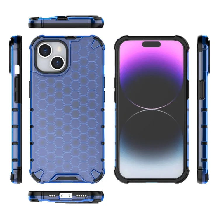 Blue Honeycomb Phone Case Compatible with iPhone 15, Slim Protective Cover Shell - Durable TPU PC Material, Scratch-Resistant, Lightweight Design, Precise Cut-Outs for Easy Access to Features, Cool