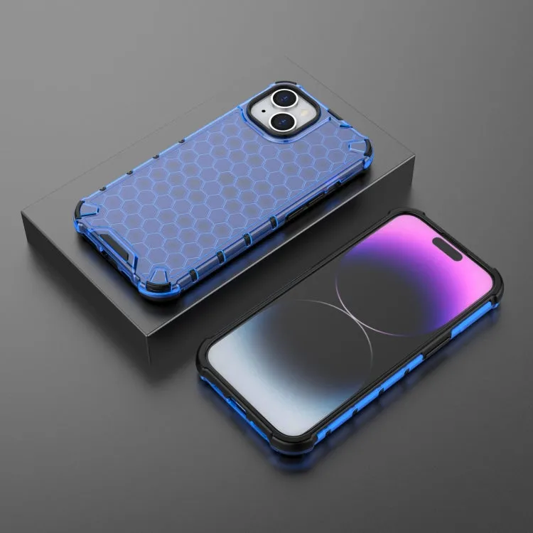 Blue Honeycomb Phone Case Compatible with iPhone 15, Slim Protective Cover Shell - Durable TPU PC Material, Scratch-Resistant, Lightweight Design, Precise Cut-Outs for Easy Access to Features, Cool