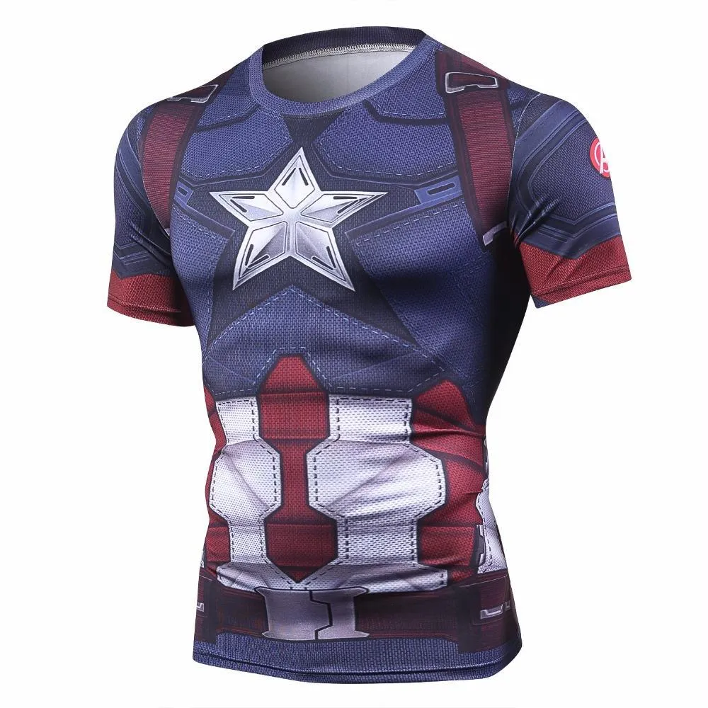 CAPTAIN AMERICA Short Sleeve Compression Shirt for Men