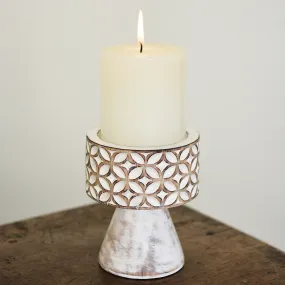 Carved Whitewash Candle holder