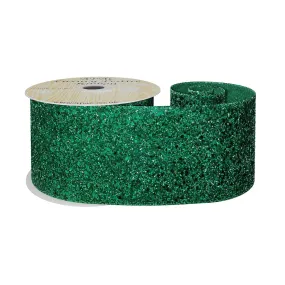 Christmas Green Wired Glitter Ribbon (63mm x 10 yards)