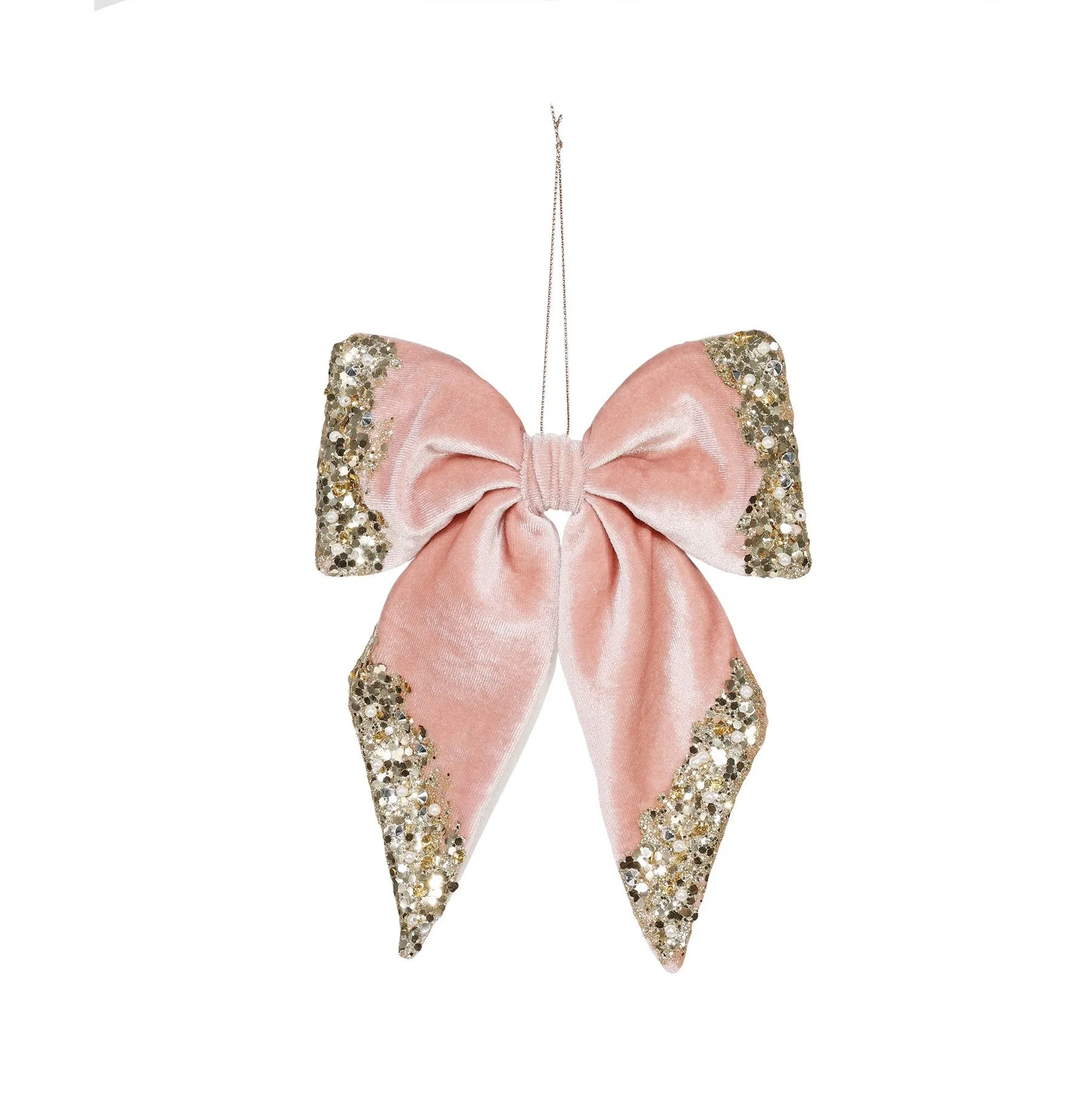 Christmas Pink Velvet Bow with Gold Glitter (20cm)