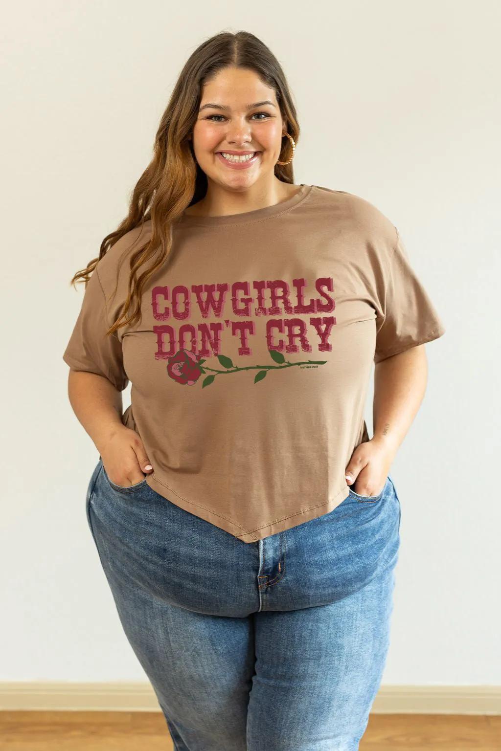 Cowgirls Don't Cry Mom Crop, Tan