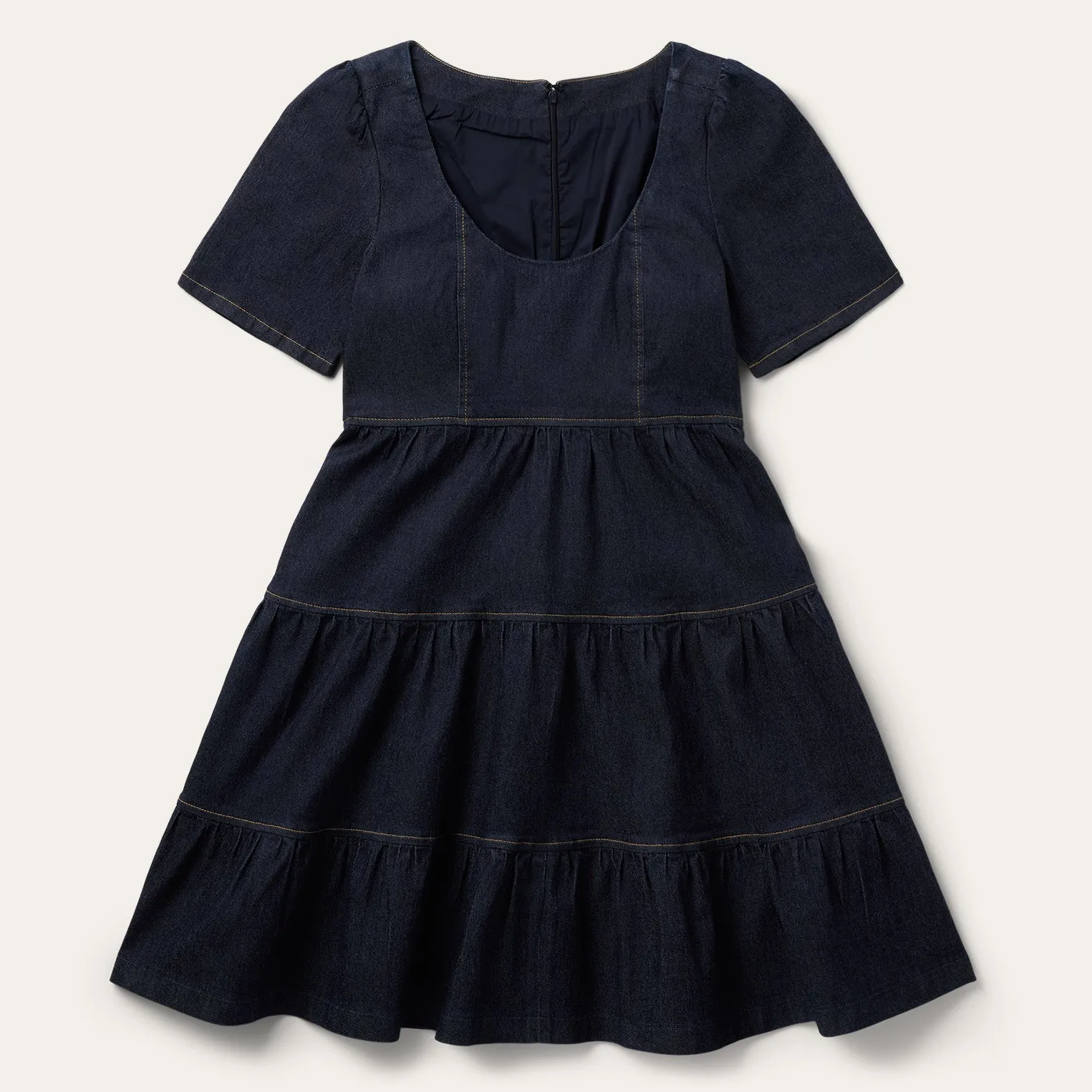 Dark Denim Dress With Contrast Top Stitching