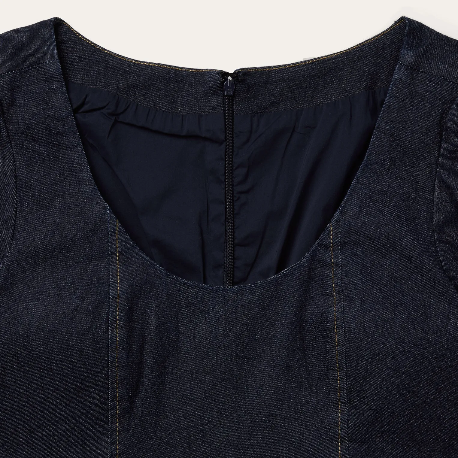 Dark Denim Dress With Contrast Top Stitching