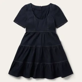 Dark Denim Dress With Contrast Top Stitching