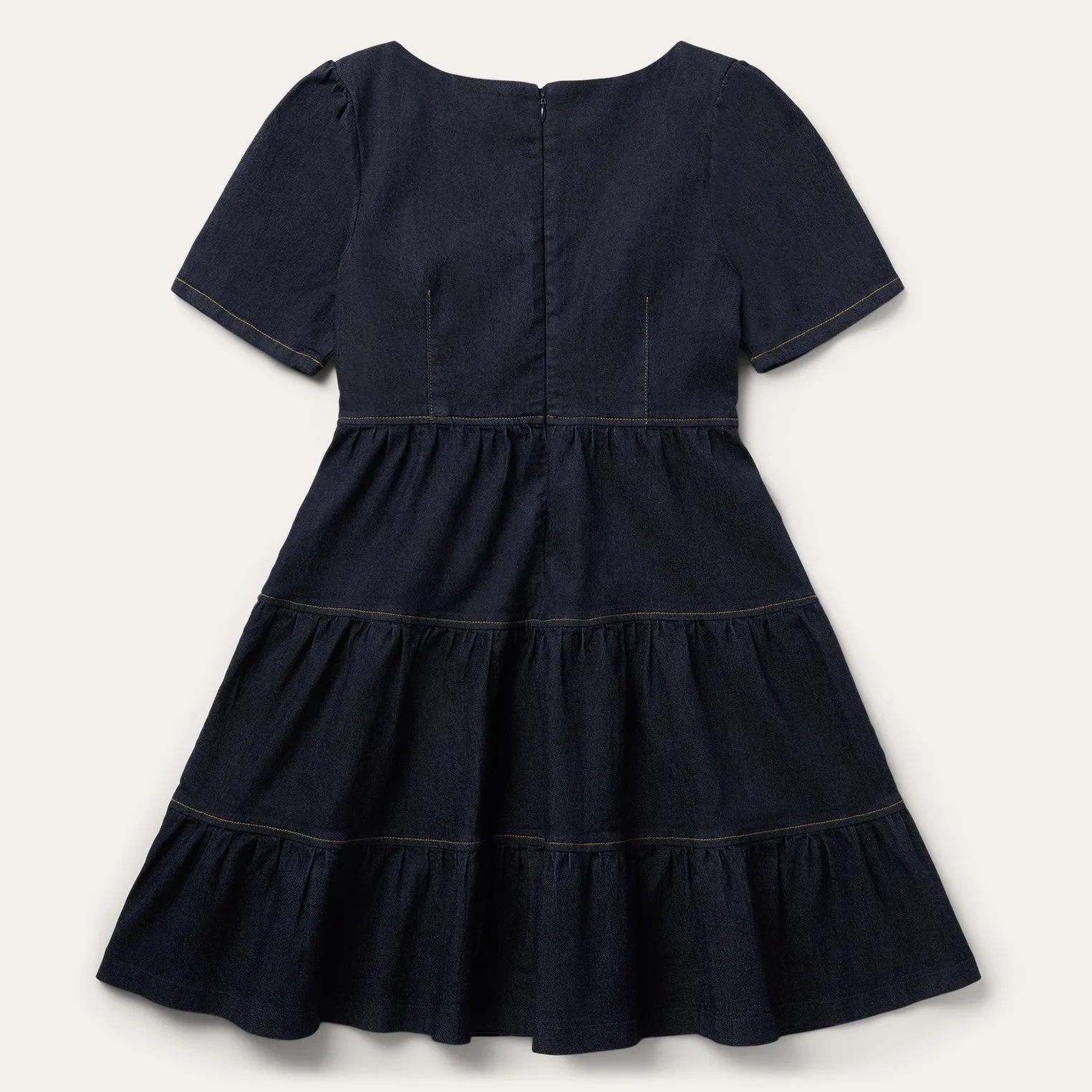 Dark Denim Dress With Contrast Top Stitching