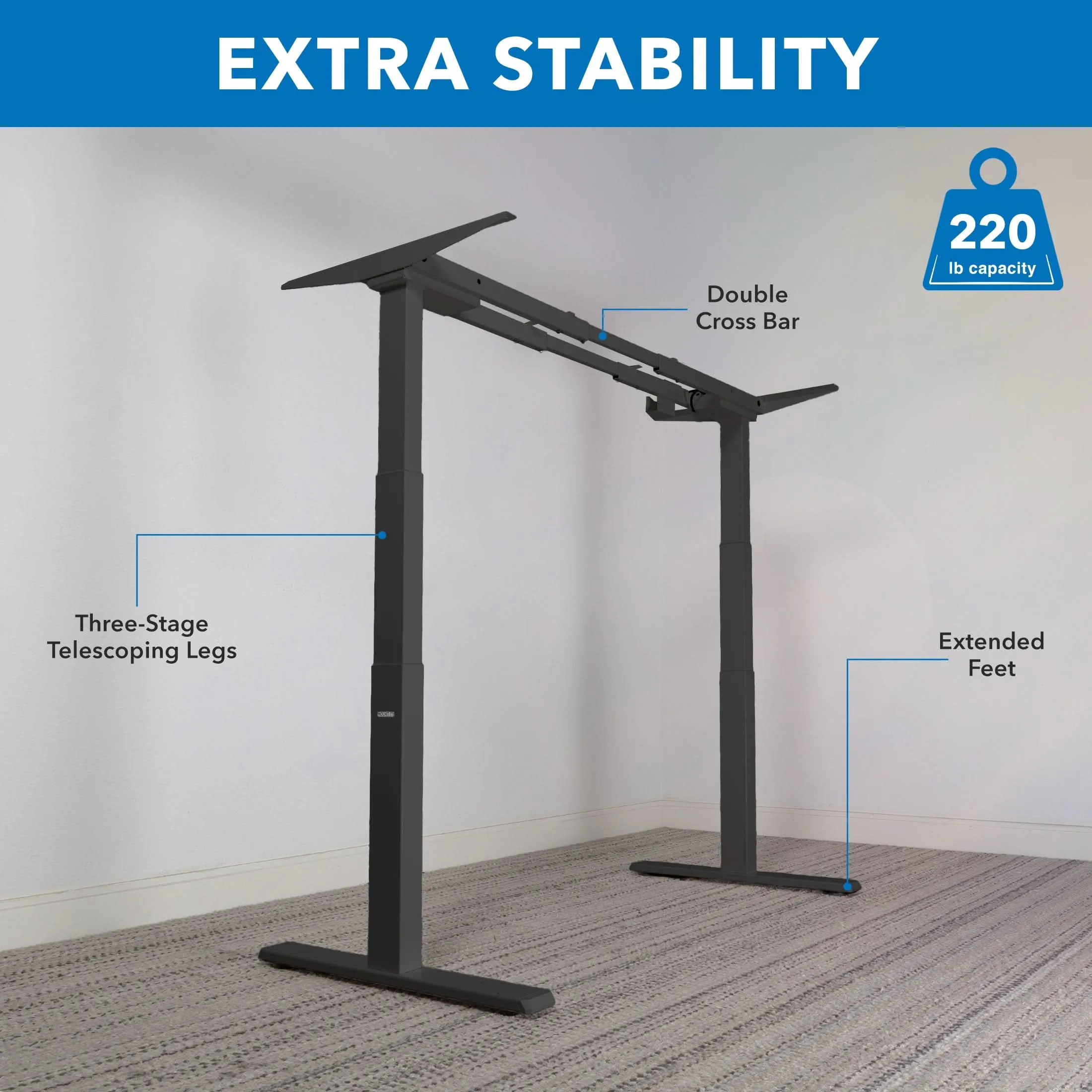 Dual-Motor, 3-Stage Electric Standing Desk Frame