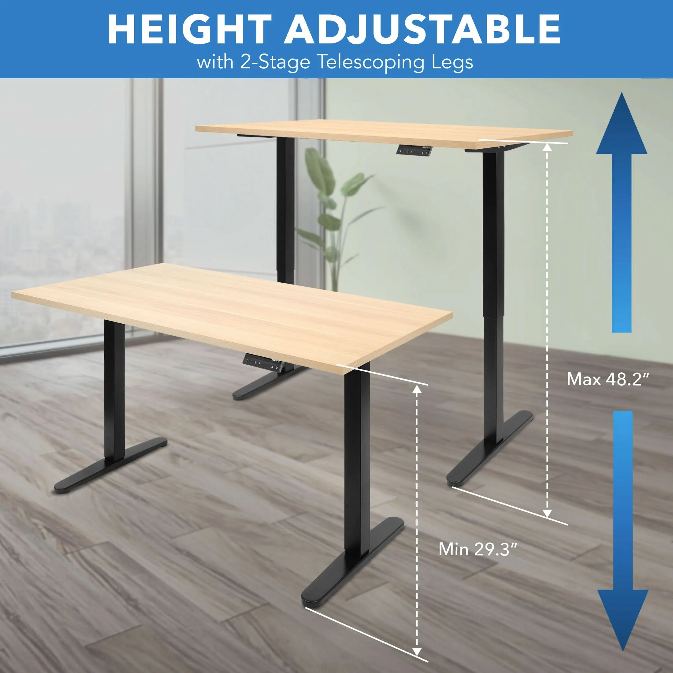 Dual Motor Electric Standing Desk with 55" Tabletop - Black Base