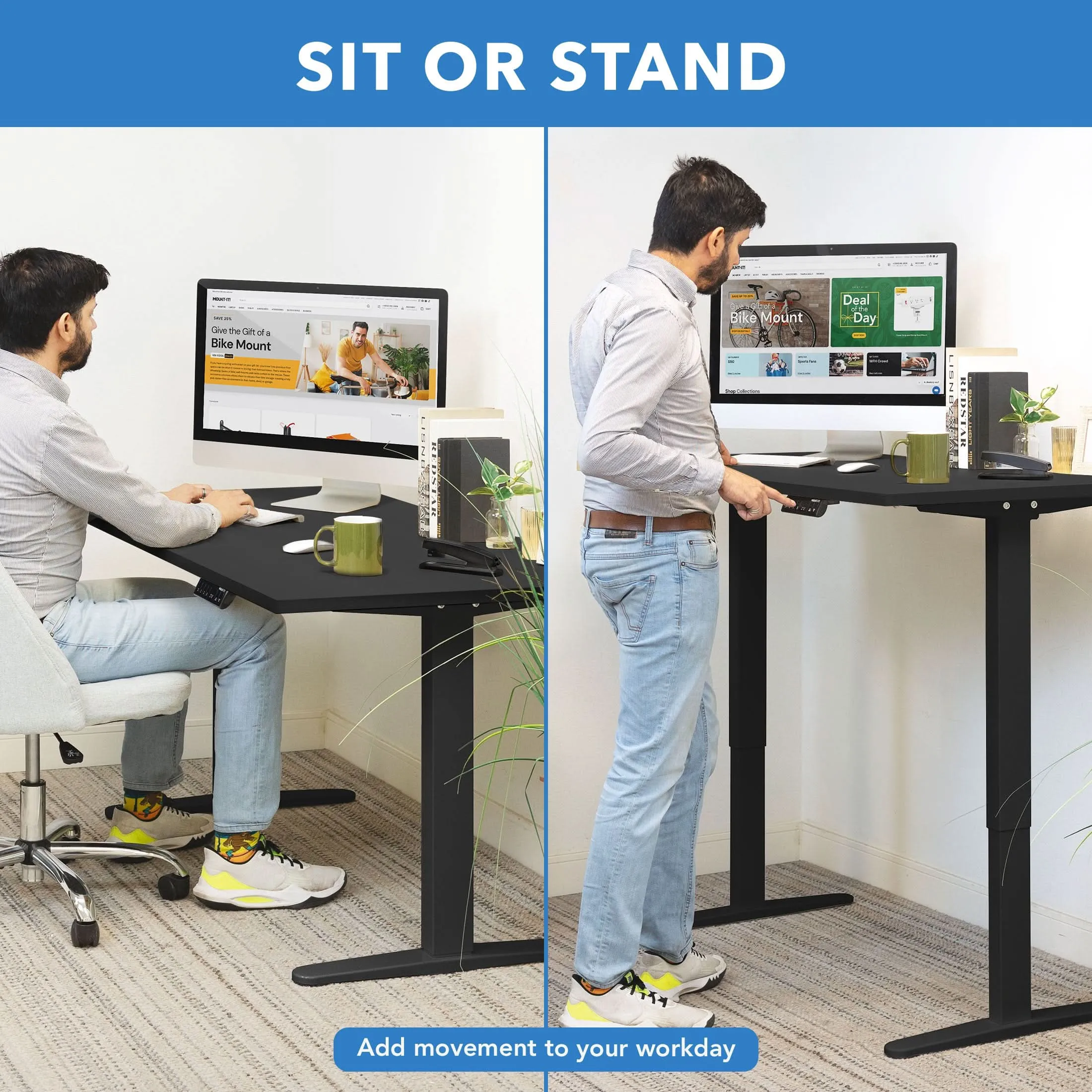 Dual Motor Electric Standing Desk with 55" Tabletop - Black Base