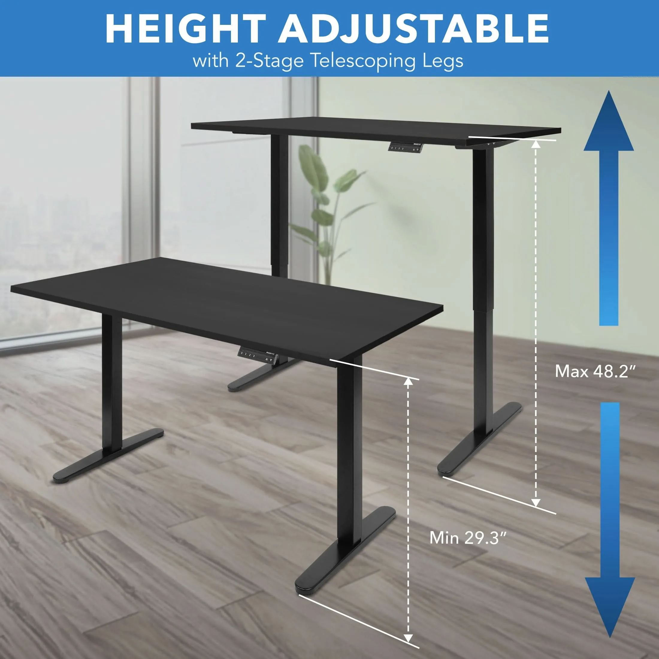 Dual Motor Electric Standing Desk with 55" Tabletop - Black Base