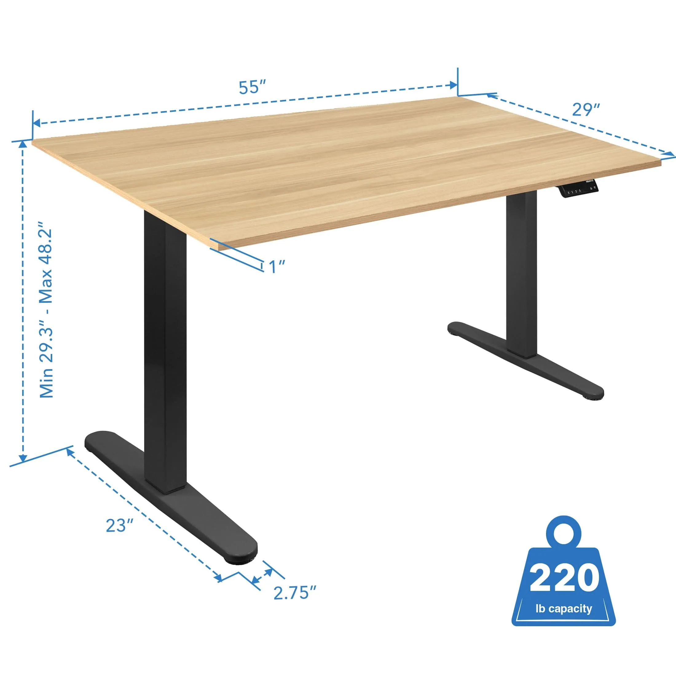 Dual Motor Electric Standing Desk with 55" Tabletop - Black Base