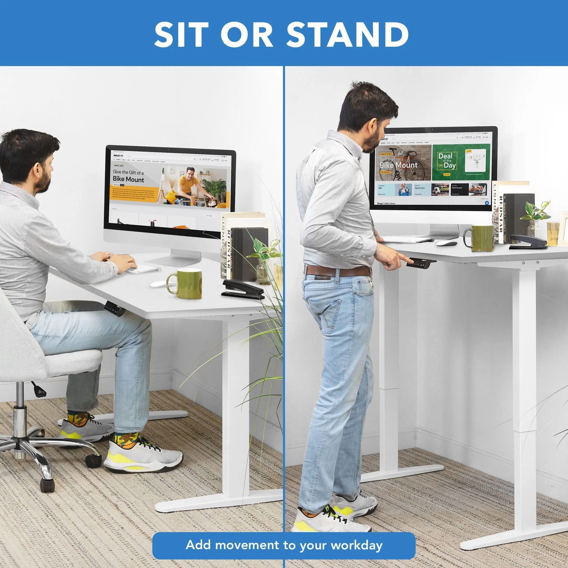 Dual Motor Electric Standing Desk with 55" Tabletop - White Base