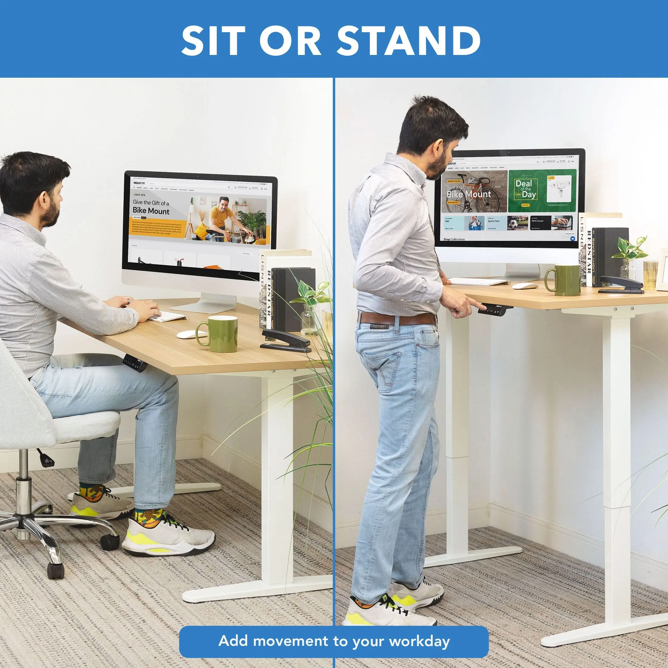 Dual Motor Electric Standing Desk with 55" Tabletop - White Base