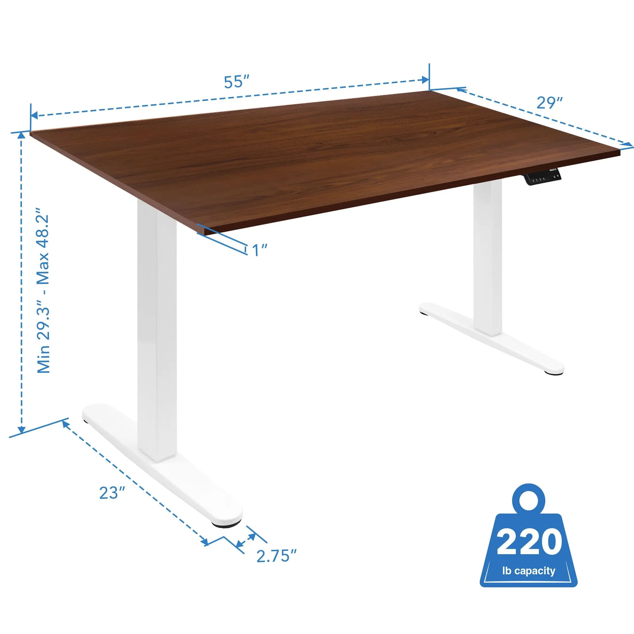 Dual Motor Electric Standing Desk with 55" Tabletop - White Base