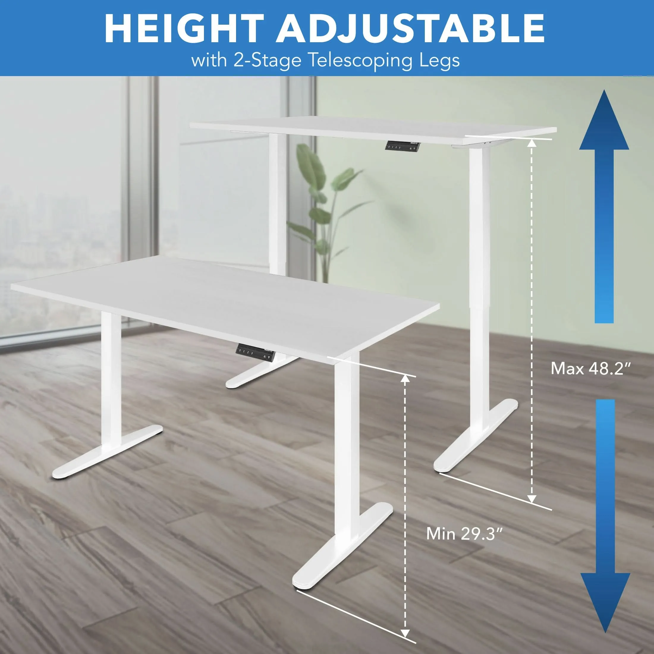 Dual Motor Electric Standing Desk with 55" Tabletop - White Base