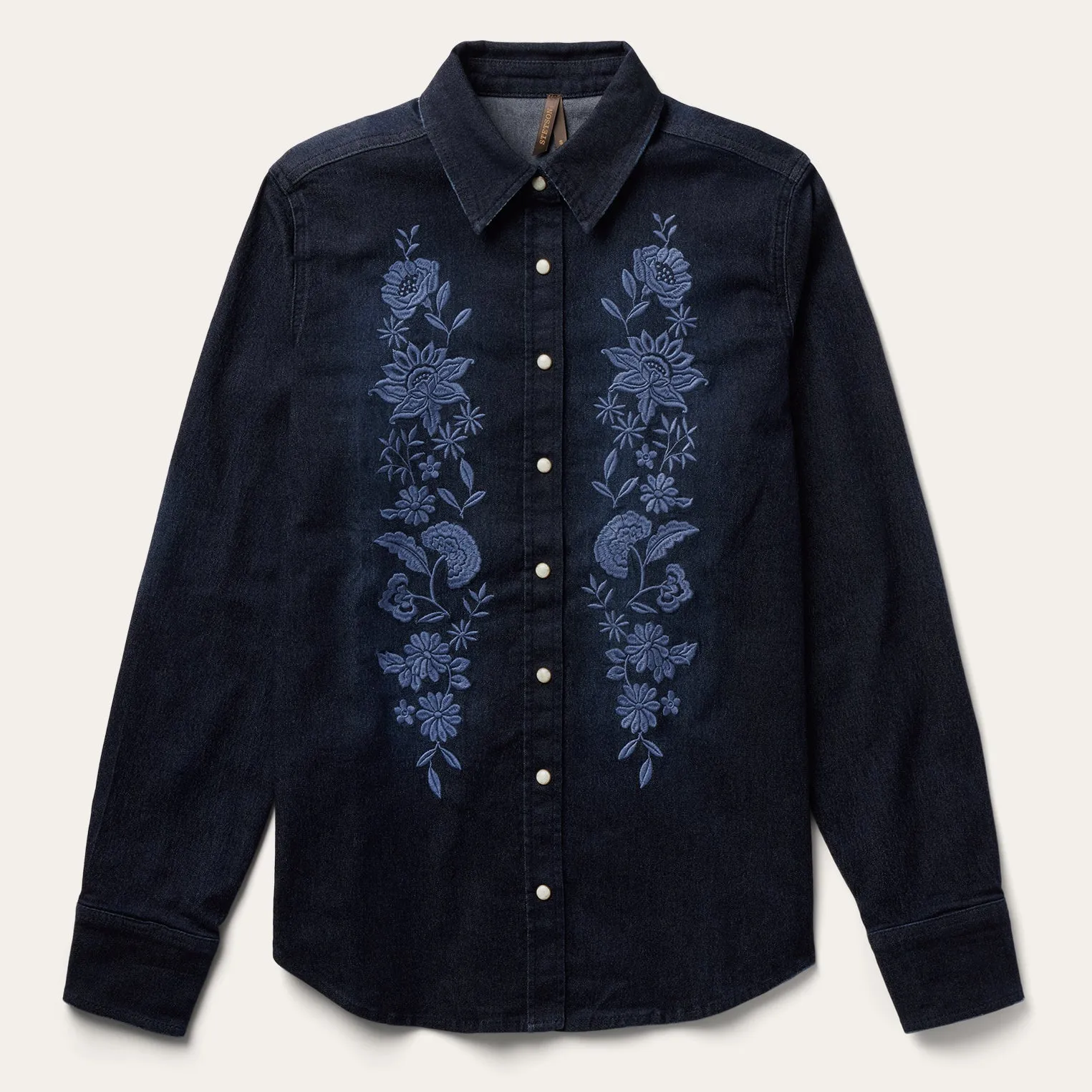 Embroidered Dark Denim Snap Front Shirt