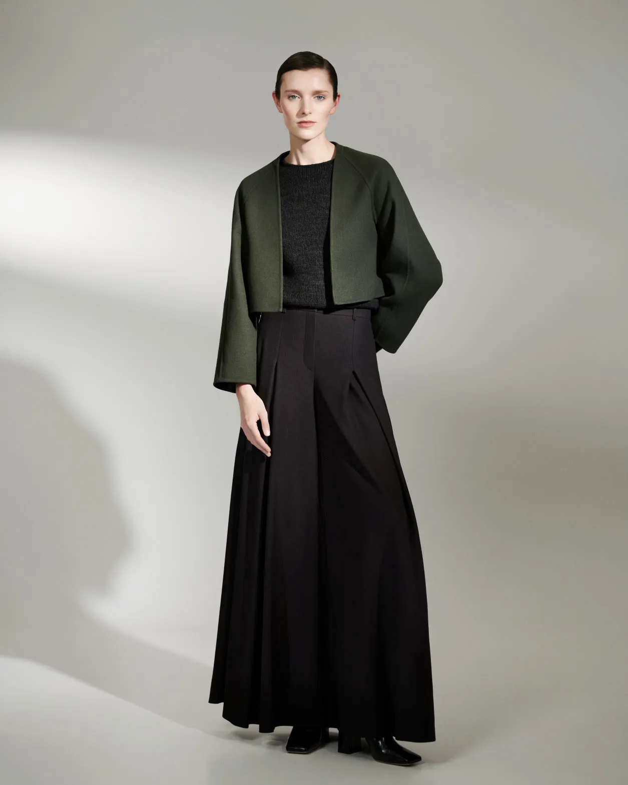 Extra Wide Palazzo Pants in Wool Gabardine