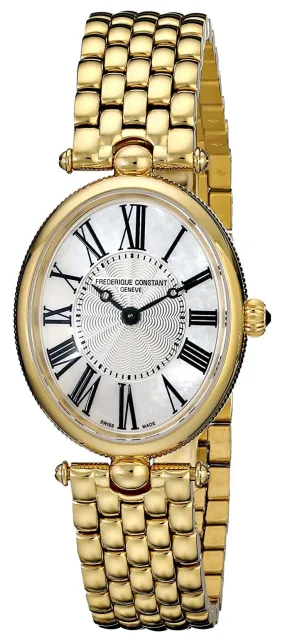 Frederique Constant Classics Art Deco Yellow Gold Plated Stainless Steel Oval Case Mother-of-Pearl Dial Quartz Womens Watch FC-200MPW2V5B