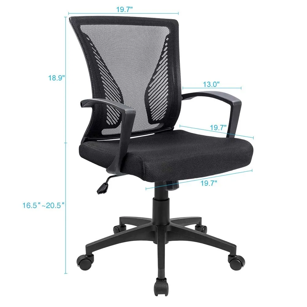 Furmax Office Chair Mid Back Swivel Lumbar Support Desk Chair, Computer Ergonomic Mesh Chair with Armrest (Black)