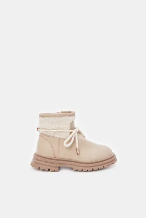 Girls Beige Fur Detail Chukka Boots