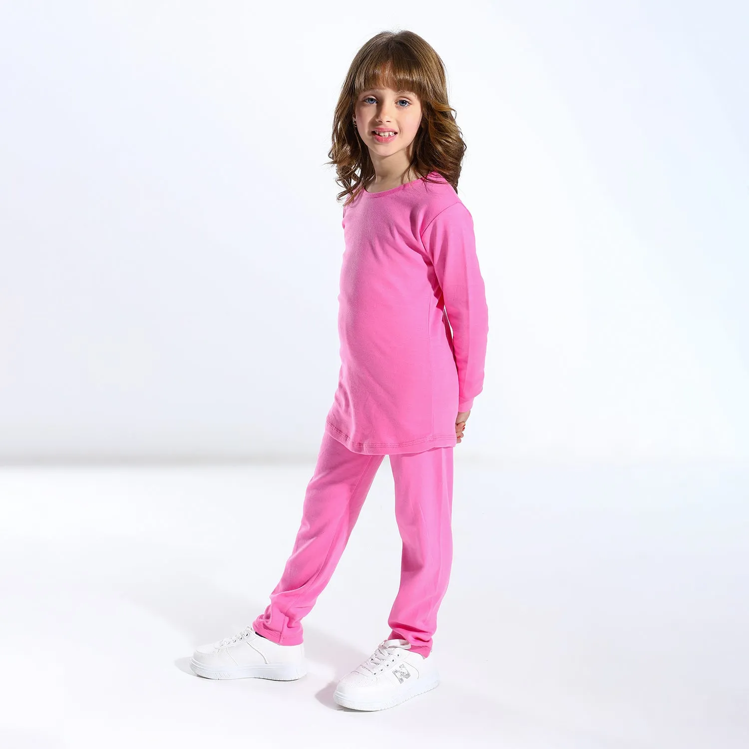 Girls Interlock thermal (Inner fluff) set - Rose