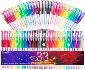 Glitter Gel Pens, 33 Colors Neon Glitter Pens Set Gel Art Markers with 40% More Ink for Adult Coloring Books, Drawing, Journaling, Doodling