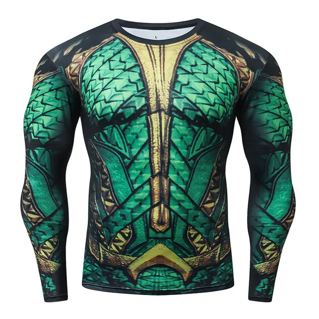 Green AQUAMAN Long Sleeve Compression Shirt for Men