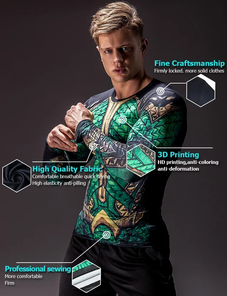 Green AQUAMAN Long Sleeve Compression Shirt for Men