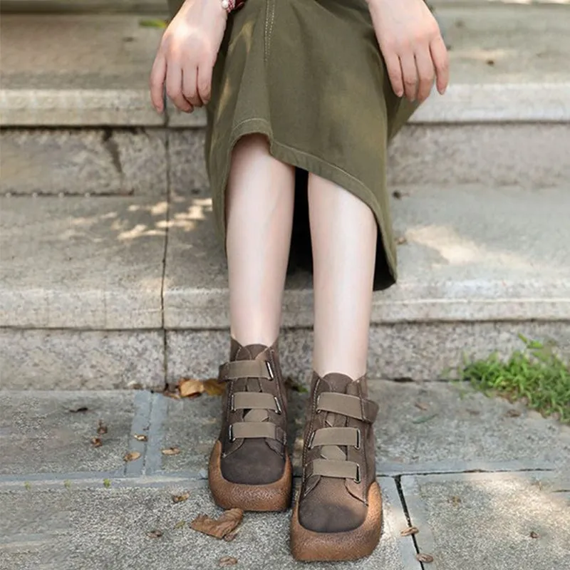 Handmade Genuine Leather Lace up Chunky Oxford Boots in Coffee/Gray